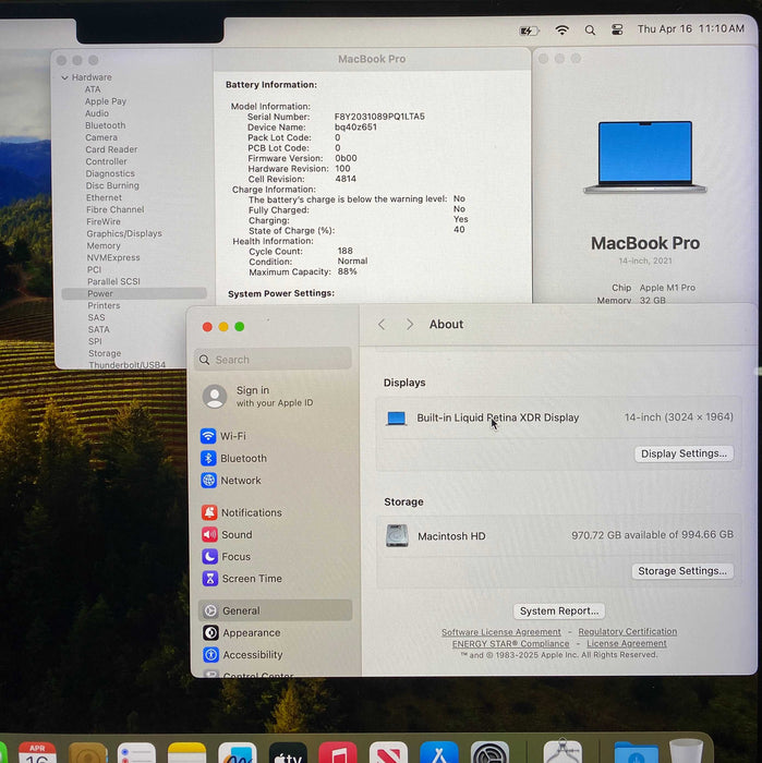 Apple MacBook Pro 14" 2021 M1 Pro 32GB RAM 1TB SSD No Power Adapter