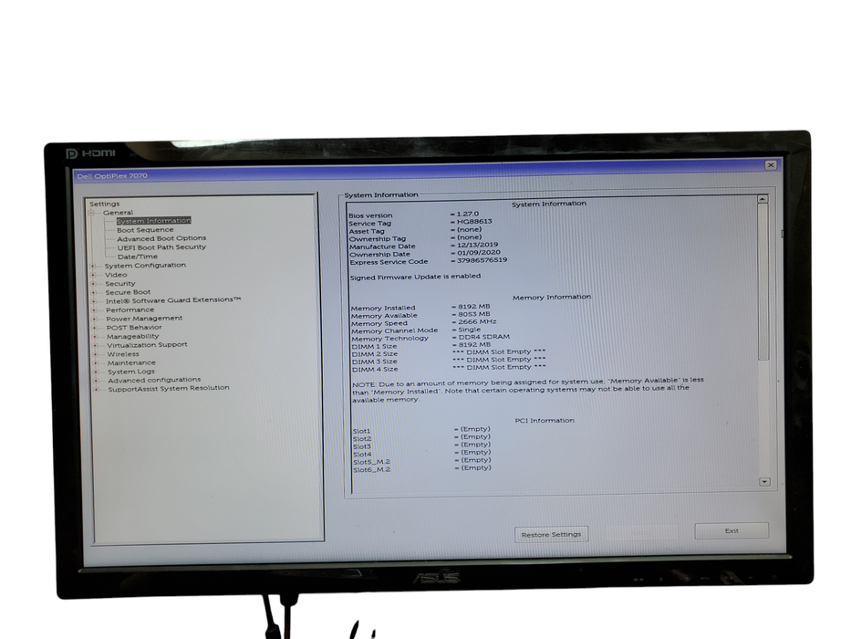 Dell OptiPlex 7070 Tower, i7-9700, 8GB DDR4, No HDD, No OS