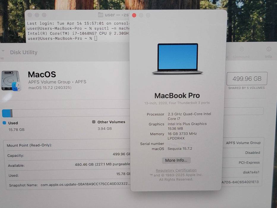 Apple Macbook Pro 2020 13" 4-Core i7-1068NG7 @ 2.3GHz 16GB DDR4 500GB SSD (