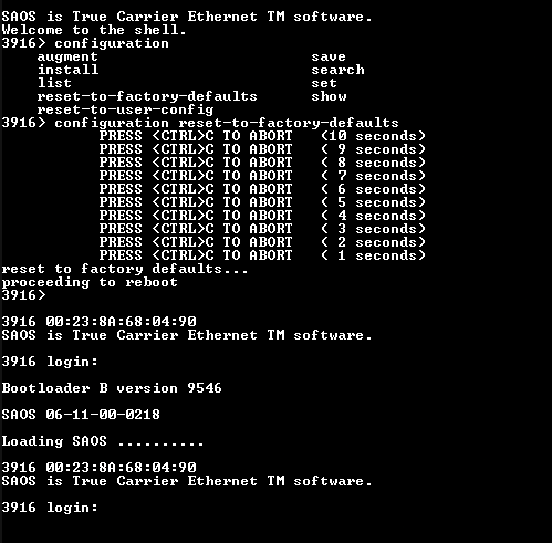 Ciena 3916 170-3916-900 Service Delivery Switch, Factory Reset