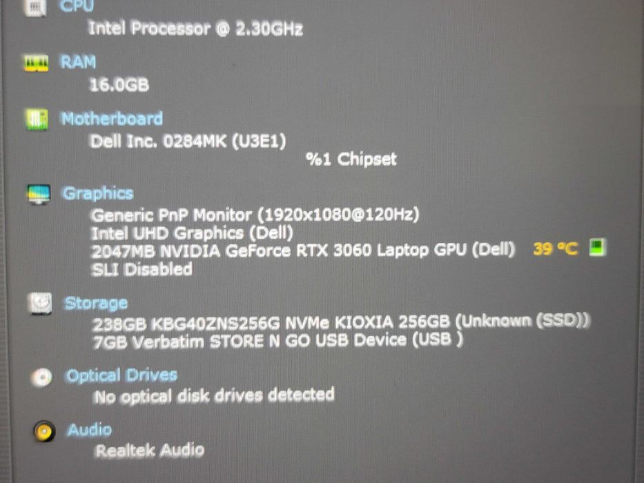 Dell G15 5511 i7-11800H 16GB DDR4 RTX 3060 256GB NVMe READ β Lap200
