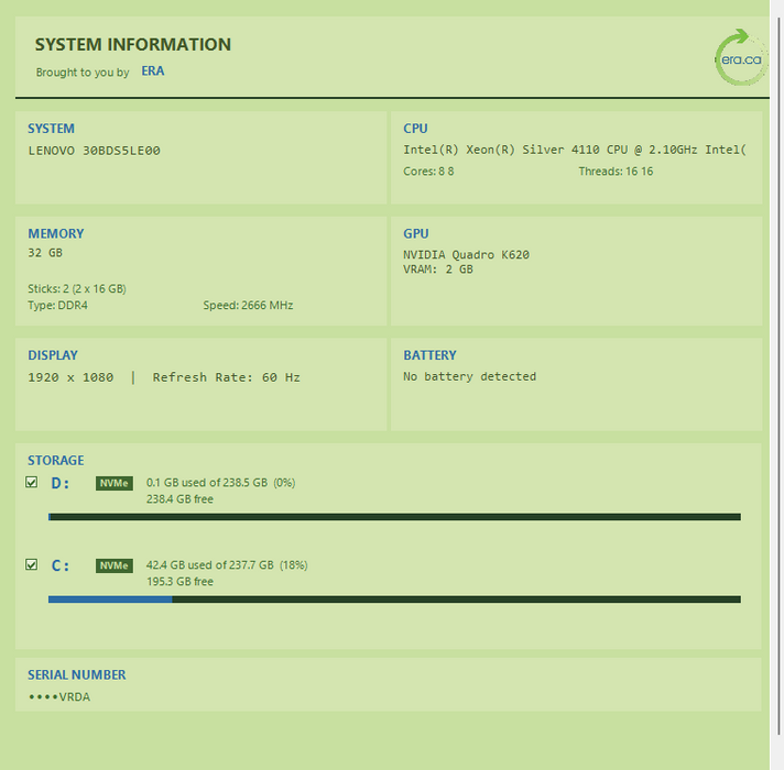 Lenovo Thinkstation P920, 2x Xeon Silver 4110, 32GB DDR4, 2x 256GB NVMe, K620