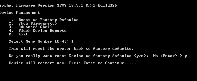 Sophos XG 125 Rev3 Network Security Firewall, Factory Reset