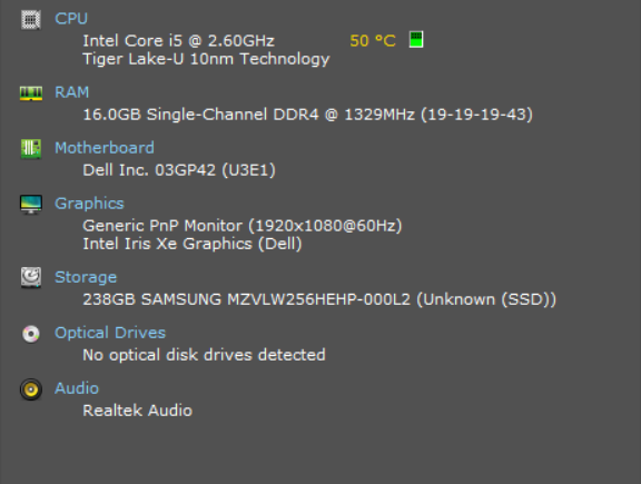 Dell Latitude 3520, i5-1145G7 2.60GHz, 16GB DDR4, 256GB NVMe, No AC  Lap200