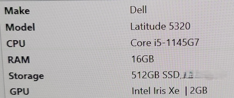 Dell Latitude 5320 - Core i5-1145G7 16GB 512GB NVMe IRIS Xe Q% Lap200