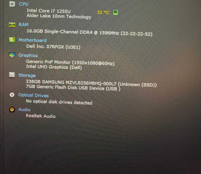 Dell Precision 3570 Core i7-1255U@1.70GHz 16GB RAM 256GB SSD READ Q Lap200
