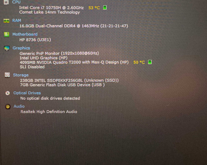 HP ZBook Studio G7 15" i7-10750H QUADRO T2000 4GB GPU 16GB RAM 256SSD READ  Lap200