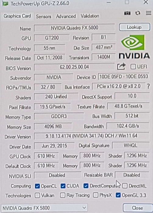 NVIDIA QUADRO FX 5800 4GB GDDR3 Graphics Card
