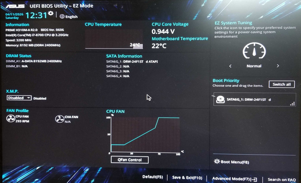 Custom Pc w/ ASUS H310M-A Intel i7-8700 CPU 3.20GHz 8GB RAM No HDD