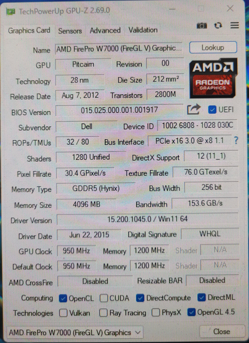 AMD FirePro W7000 4GB GDDR5 PCIe x16 Graphics Card 4x Display Port