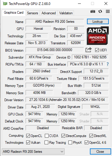 XFX Radeon R9 290 Black Double Dissipation Edition 4GB GDDR5 Graphics Card