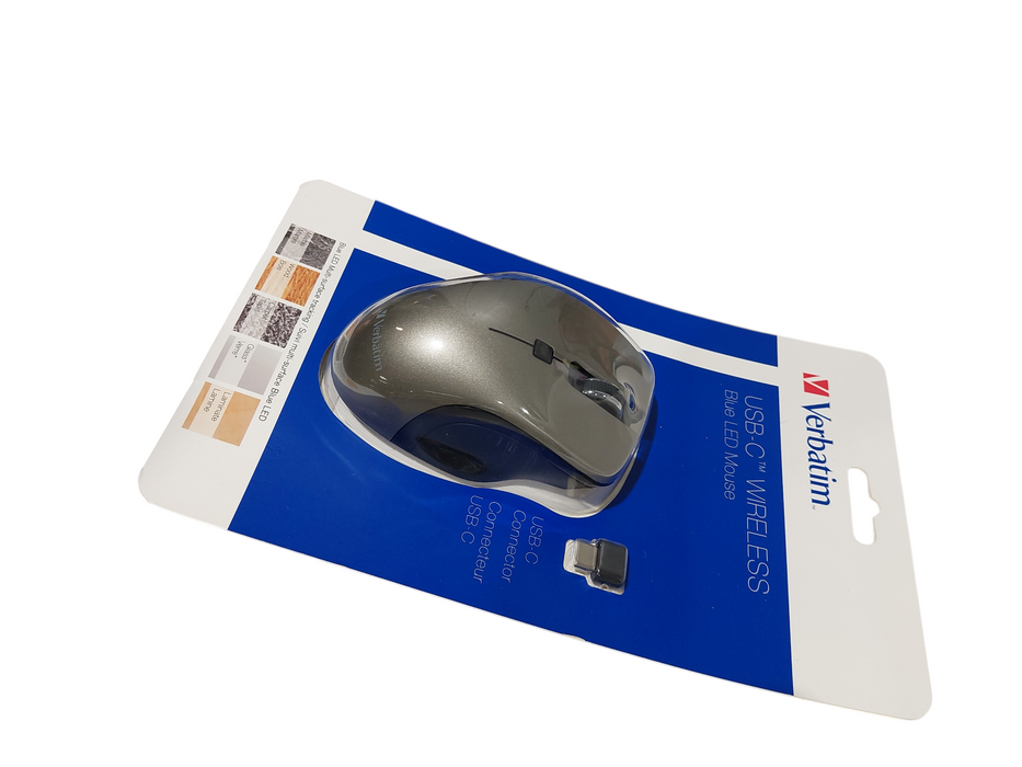 Verbatim USB- C Wireless Blue LED Mouse Silver ( New )  =