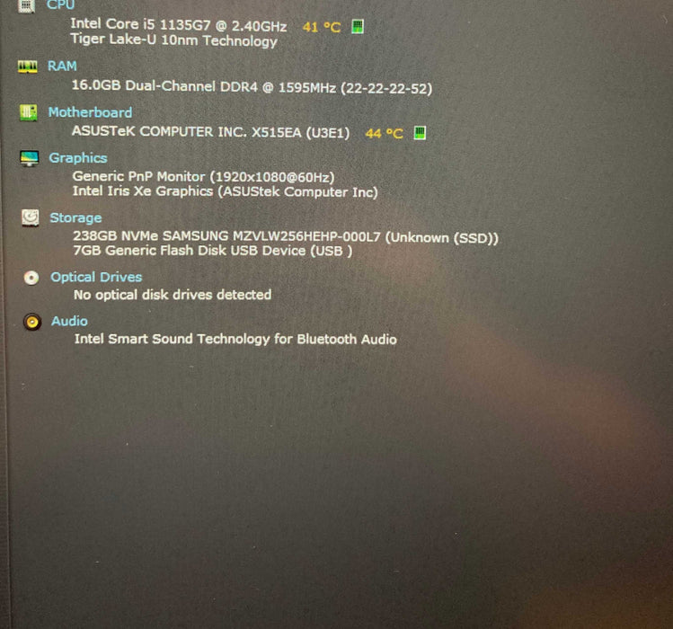 Asus VivoBook X515 Core i5-1135G7@2.4GHz 16GB RAM 256GB SSD  Lap200