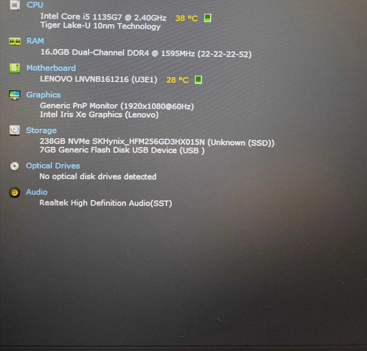 Lenovo ThinkBook 14G2 ITL Core i5-1135G7@2.40GHz 16GB RAM 256GB SSD  Lap200