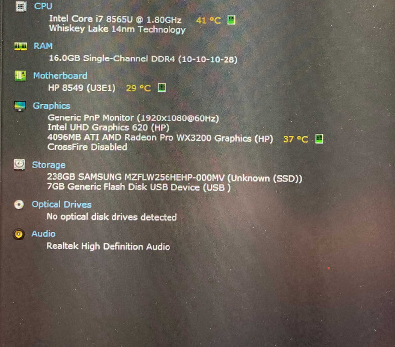 HP ZBook 15u G6 i7-8565U Radeon Pro WX3200 4GB GPU 16GB RAM 256GB SSD  Lap200