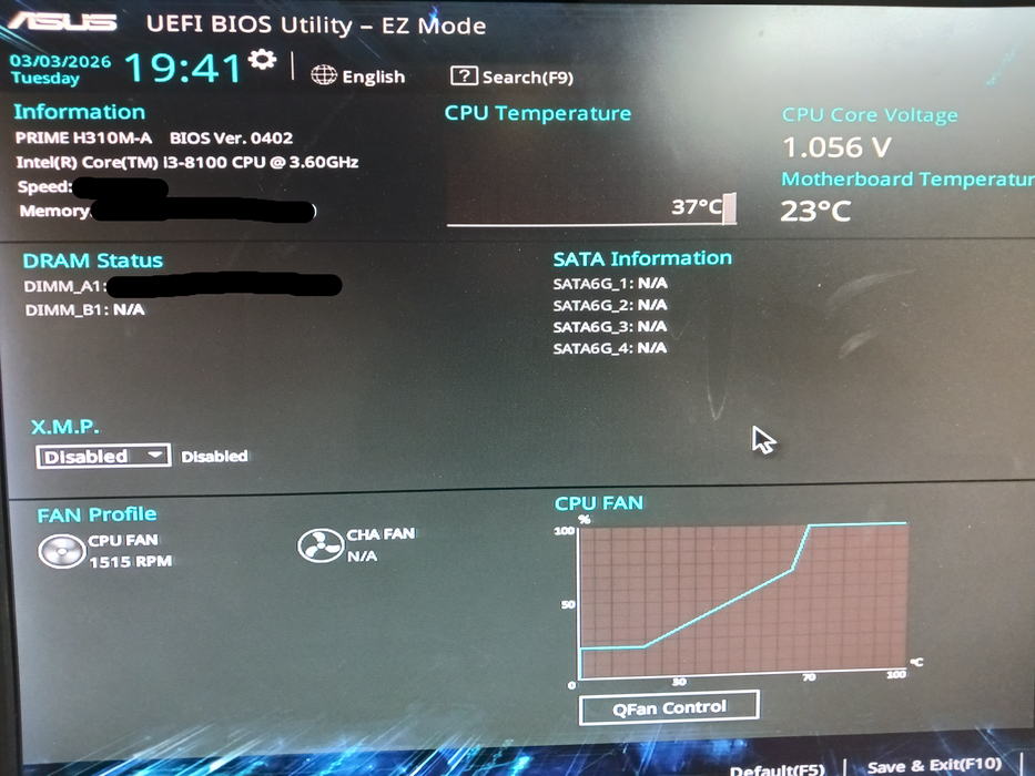 Asus Prime H310M-A Motherboard & Intel i3-8100 CPU I/O Shield included