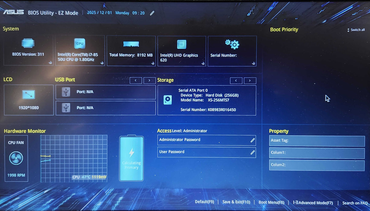 Asus P2540U Laptop, i7-8550U 1.80GHz, 8GB DDR4, 256GB SSD, MX110  Lap200