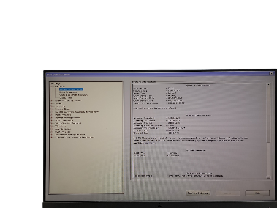 Dell OptiPlex 3090 Micro i5 - 10500T @ 2.30GHz 16GB DDR4 Ram  θ