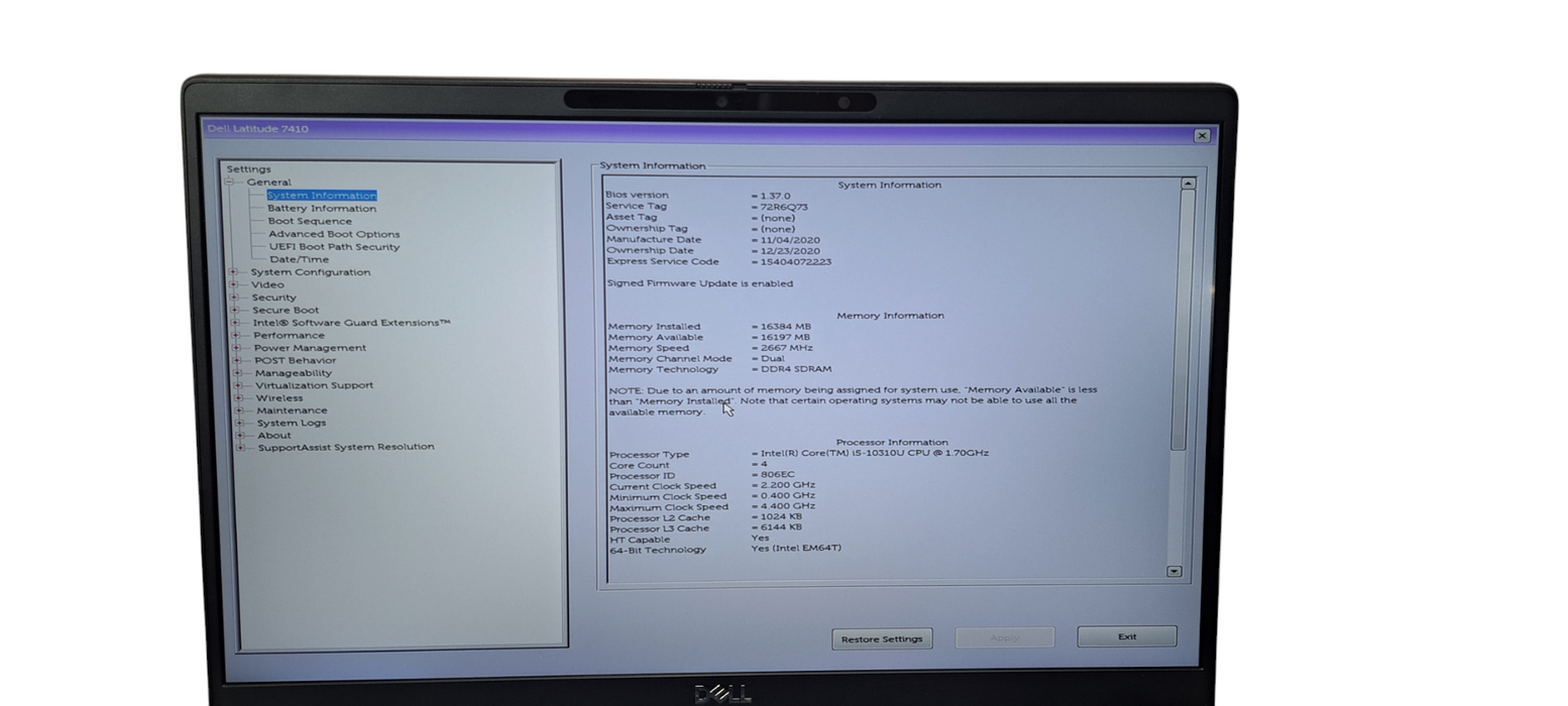 Dell Latitude 7410 i5-10310U|16GB DDR4 RAM|256GB NVMe|W/AC  Lap200