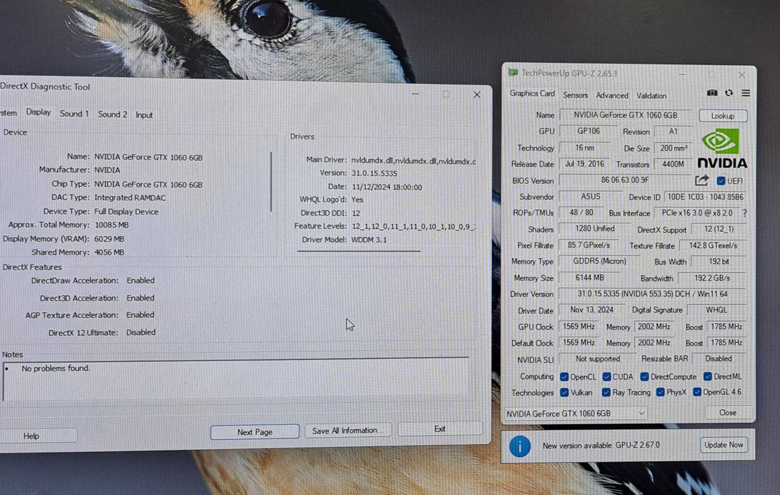 ASUS NVIDIA GeForce GTX  Dual 1060 6GB GDDR5 HDMI DVI DP GraphicsCard
