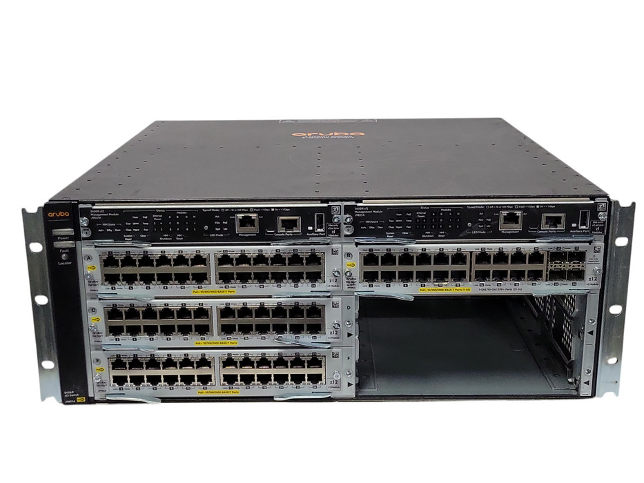 HPE Aruba J9850A 2x Management Module 3x J9986A, 1x J9990A, 2x J9830B PSUs _