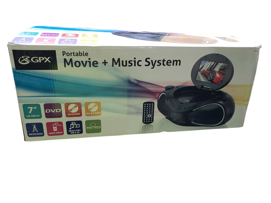 GPX Portable Boombox Music and Movie System 7" LCD Display Model BD702B