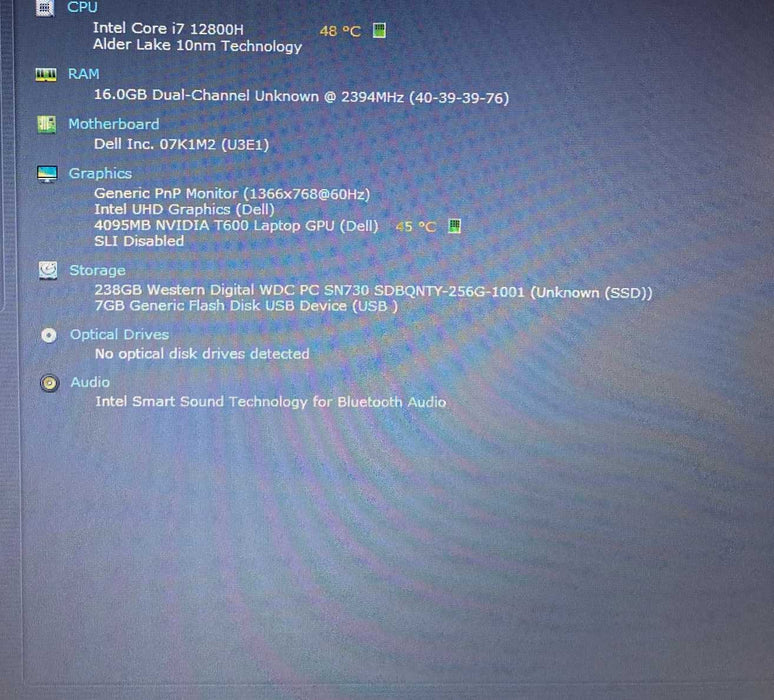 Dell Precision 3571 i7-12800H T600 4GB GPU 16GB RAM 256GB SSDS FRENCH READ!  Lap200