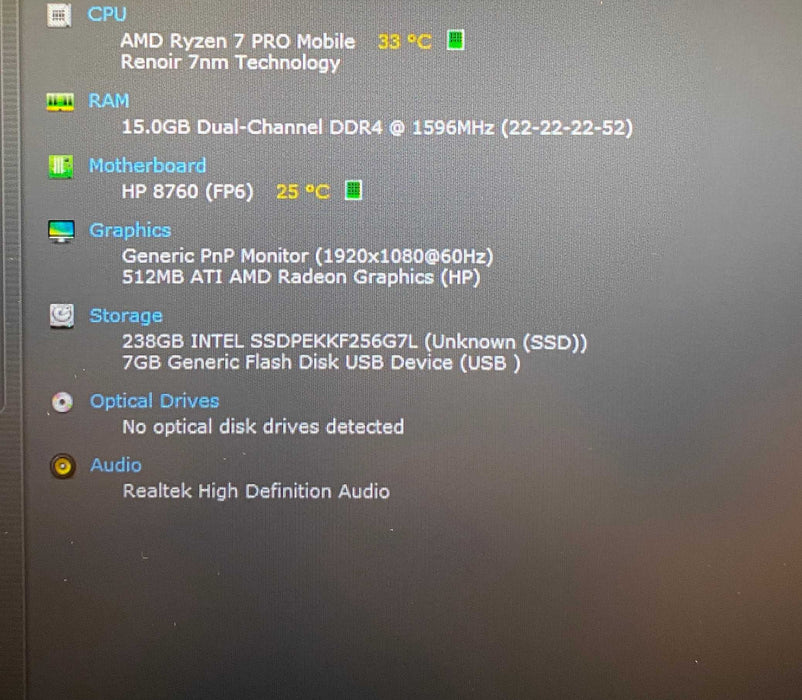 HP EliteBook 855 G7 AMD Ryzen 7 PRO 4750U@1.70GHz 16GB RAM 256GB SSD  Lap200