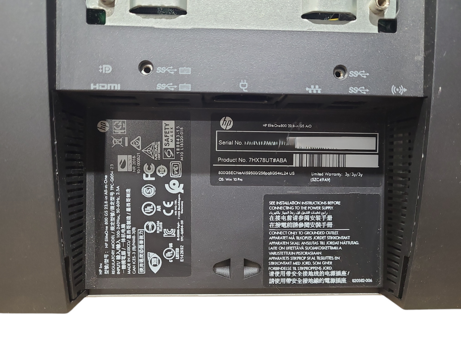 HP Elite One800 23.8-in G5 AiO - Core i5-9500 @ 3.00GHz, 8GB RAM, NO HDD