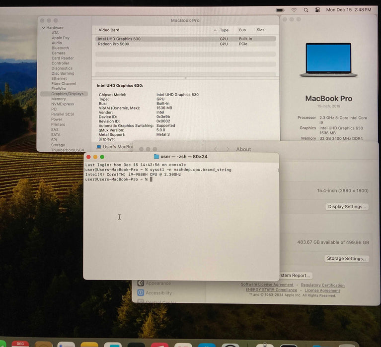 Apple MacBook Pro 15 2019 i9-9880H 32GB 512SSD Radeon Pro 560X GPU READ!
