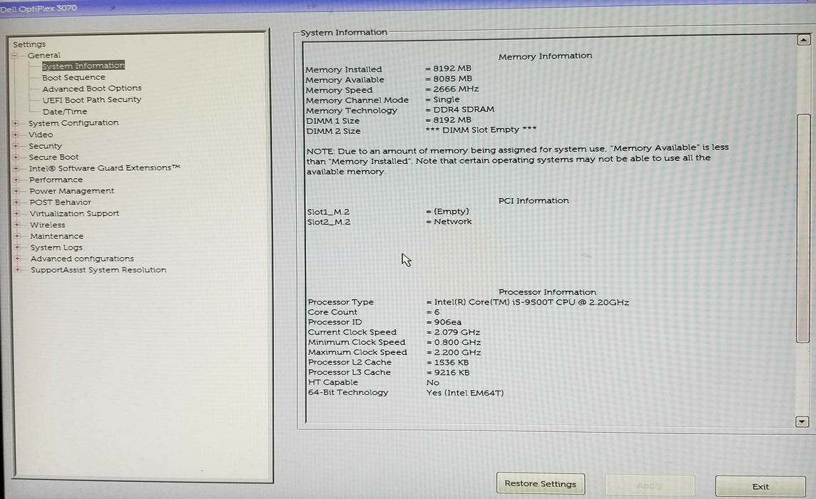 Dell OptiPlex 3070 USFF Intel i5-9500T CPU 2.20GHz 8GB RAM - No HDD  Q