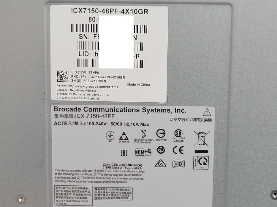 Ruckus ICX7150-48PF-4X10GR-A Brocade ICX 48x 1GB PoE+ RJ45 4x SFP+ Switch _