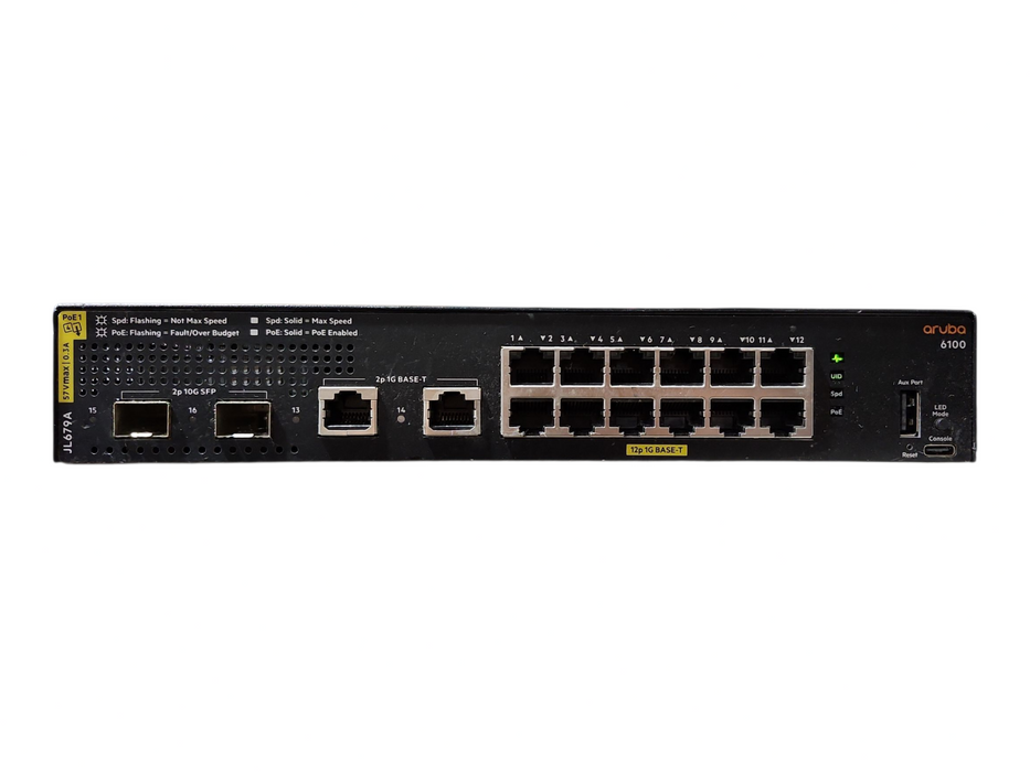 HPE Aruba JL679A 6100 12x 1GB RJ45 PoE & 2x 10GB SFP+ Ports Ethernet Switch