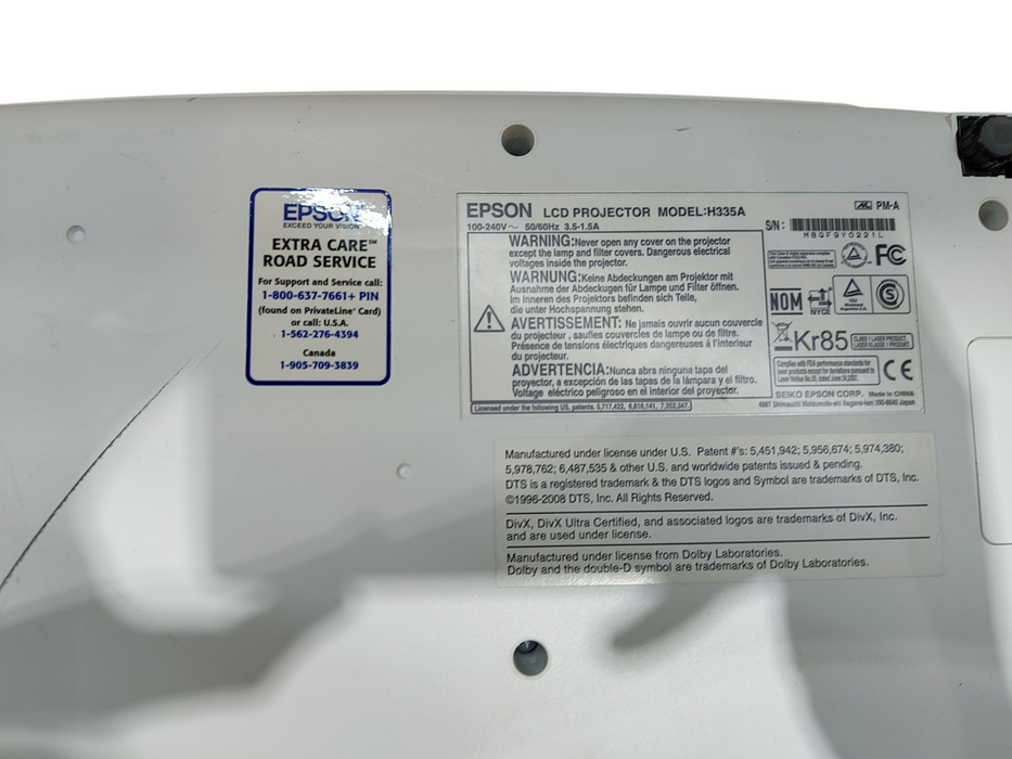 Epson H335A PowerLite Presenter WXGA 3LCD Projector/DVD  | 3404 Hours Left