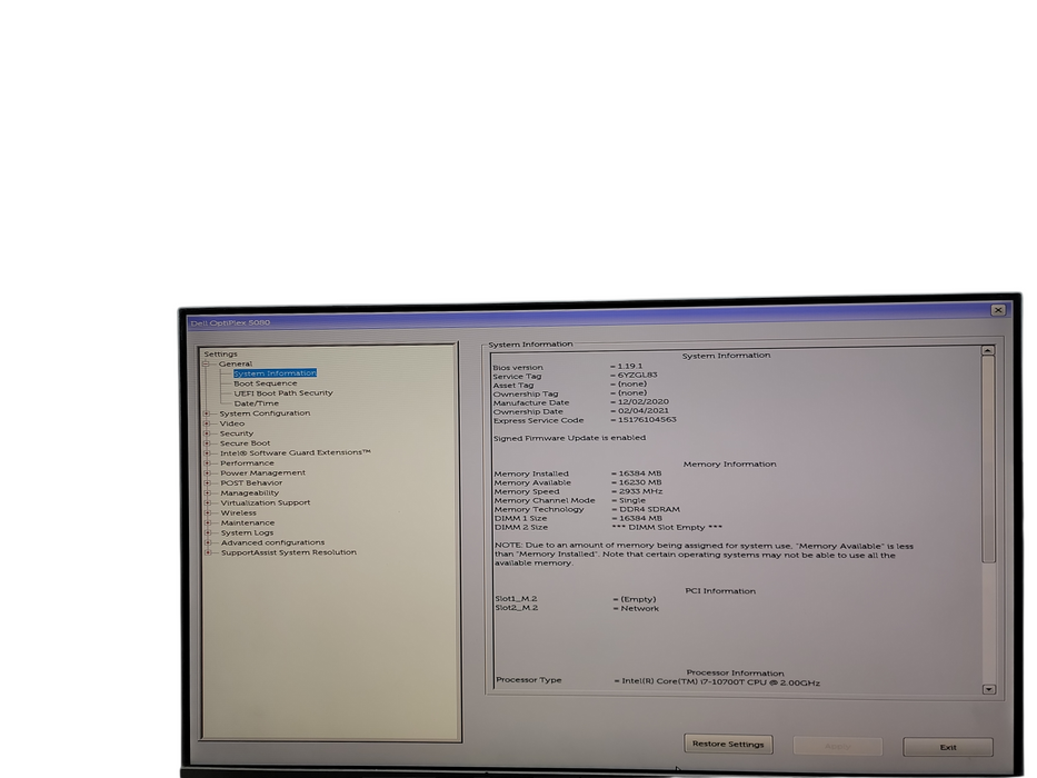 Dell OptiPlex 5080 Micro i7 - 10700T @ 2.00GHz 16GB DDR4 Ram  Qθ