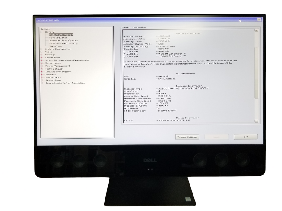 Dell XPS 7760 AIO, i7-7700 @3.60GHz, 16GB RAM DDR4, 2TB HHD, Radeon RX 570