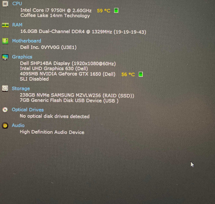 Dell XPS 15 7590 15" i7-9750H GTX1650 4GB GPU 16GB RAM 256GB SSD READ Q Lap200