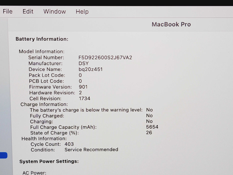 Apple Macbook Pro 2019 15" 6-Core i7-9750H @ 2.6GHz 16GB DDR4 250GB SSD (