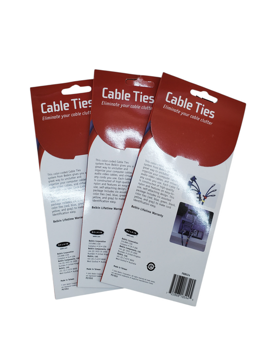 Lot 3x Belkin 6 Pack Cable Ties - NEW Q