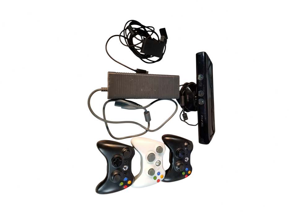 Microsoft Xbox 360 + 3 Wireless Controllers + Kinect Camera W/ All adapters
