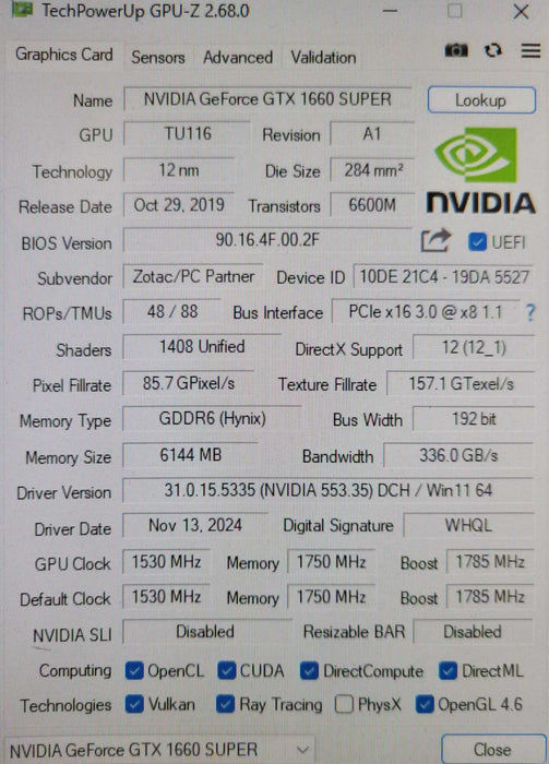 Zotac Gaming geForce GTX 1660 Super 6GB GDDR6 Graphics card _
