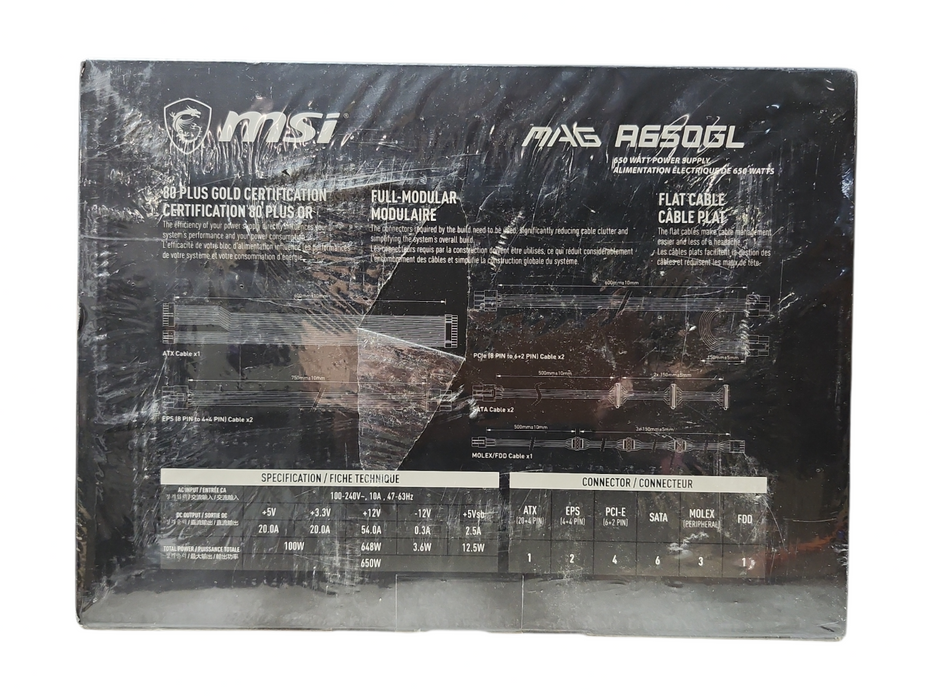 MSI MAG A650GL Gaming Power Supply Full Modular 80 Plus Gold 650W ATX PSU