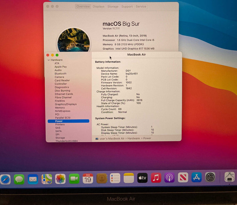Apple MacBook Air 13" 2019 i5-8210Y 8GB RAM 256GB SSD