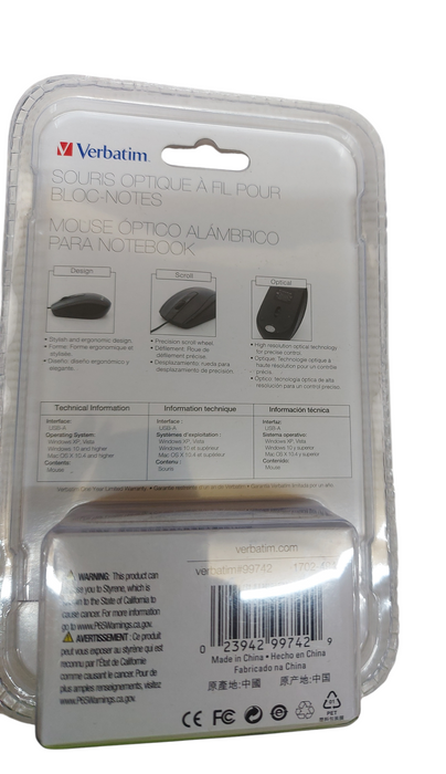 Lot 4x - Verbatim Corded Notebook Optical Mouse - Red Q