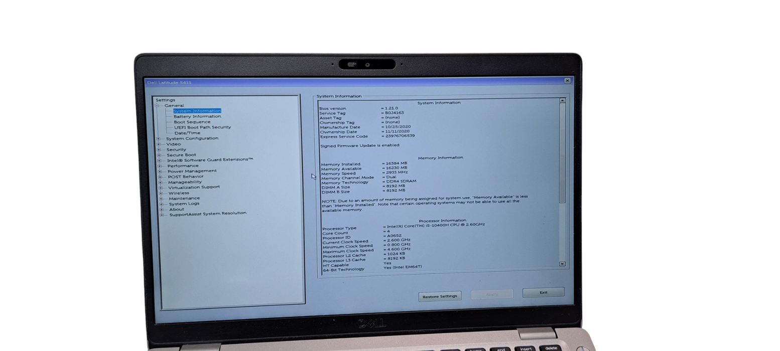 Latitude 5411 i5-10400H CPU| 16GB RAM|256GB NVMe|MX 250 2GB GPU|W/ AC|
