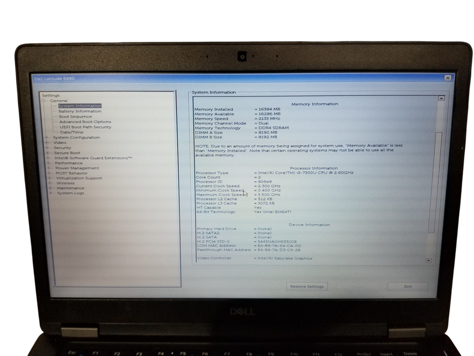 Dell Latitude 5490 Core i5-7300U @ 2.60GHz 16GB RAM 256GB NVMe  Lap200