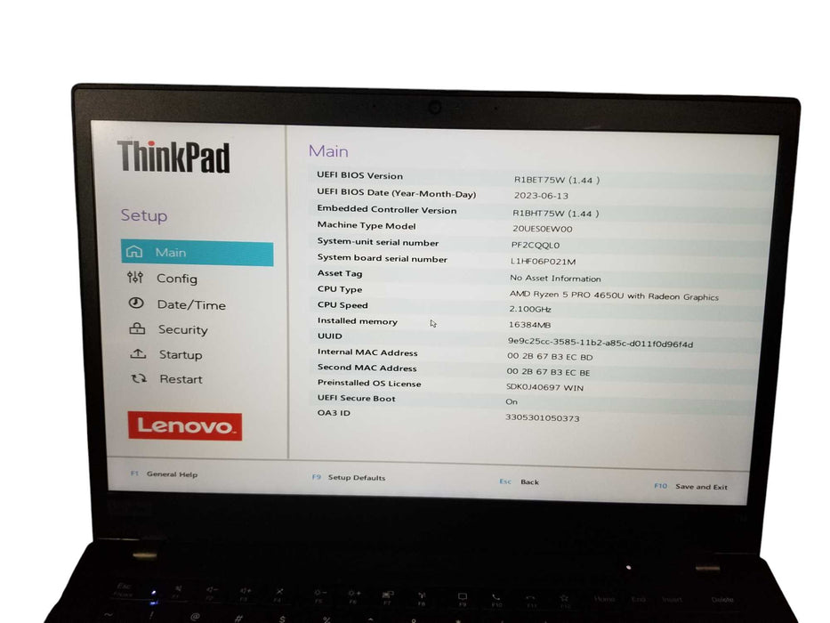 Lenovo ThinkPad T14 Gen 1 AMD Ryzen 5 PRO 4650U@2.10GHz 16GB RAM 120GB NVMe  Lap200