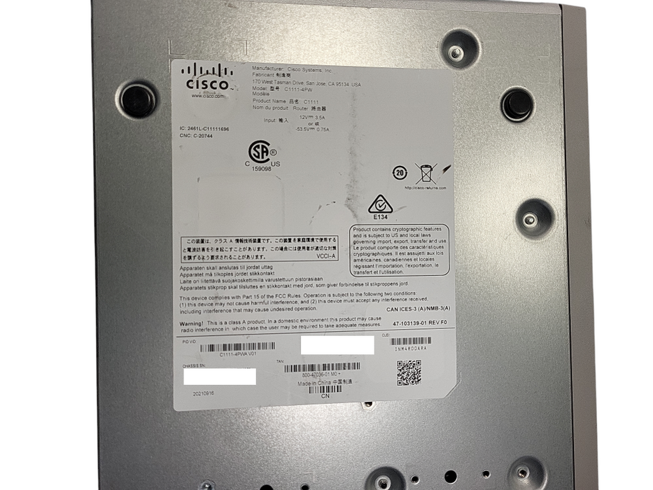 Cisco C1111-4PW ISR 1100 4 Ports Dual GE WAN No AC $