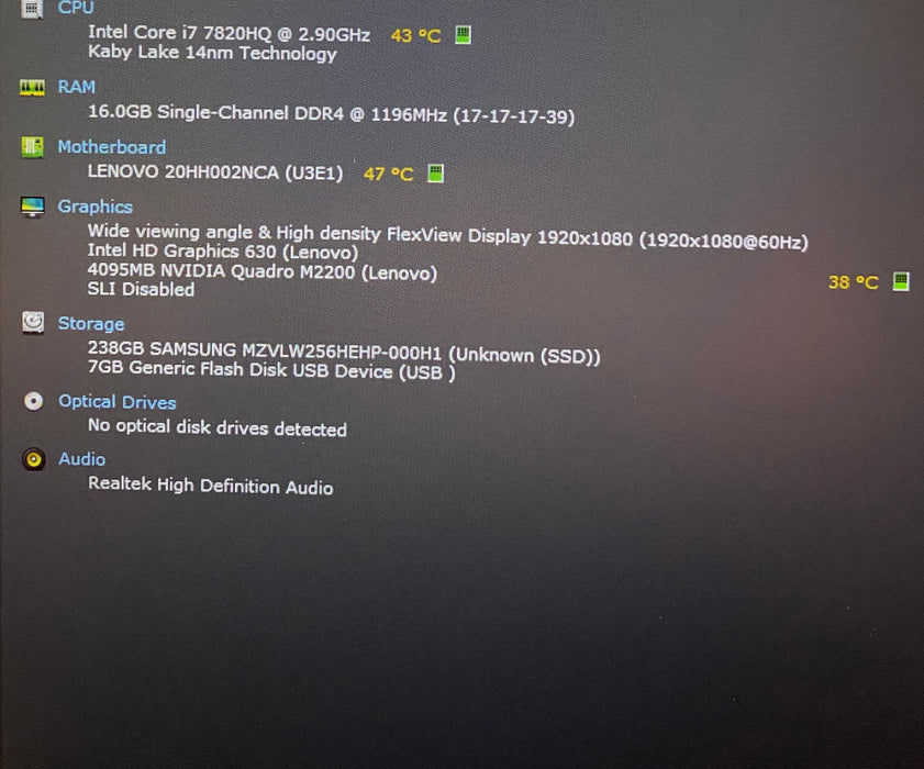 Lenovo ThinkPad P51 i7-7820HQ QUADRO M2200 4GB GPU 16GB RAM 256GB SSD READ!  Lap200