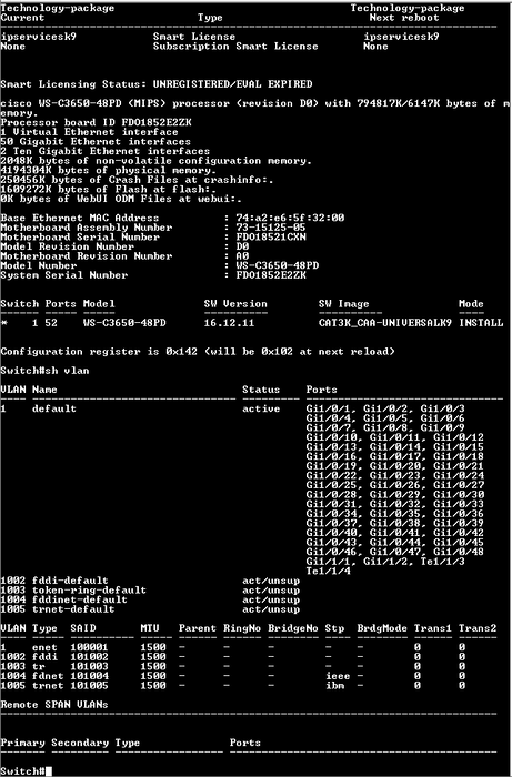 Cisco WS-C3650-48FD-E Ethernet PoE+ 2x10G Uplink ports 1x PSU $